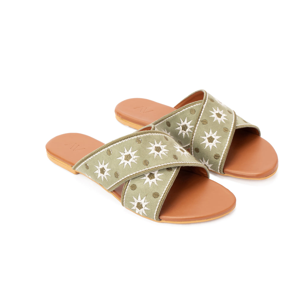 Olive Cross slippers