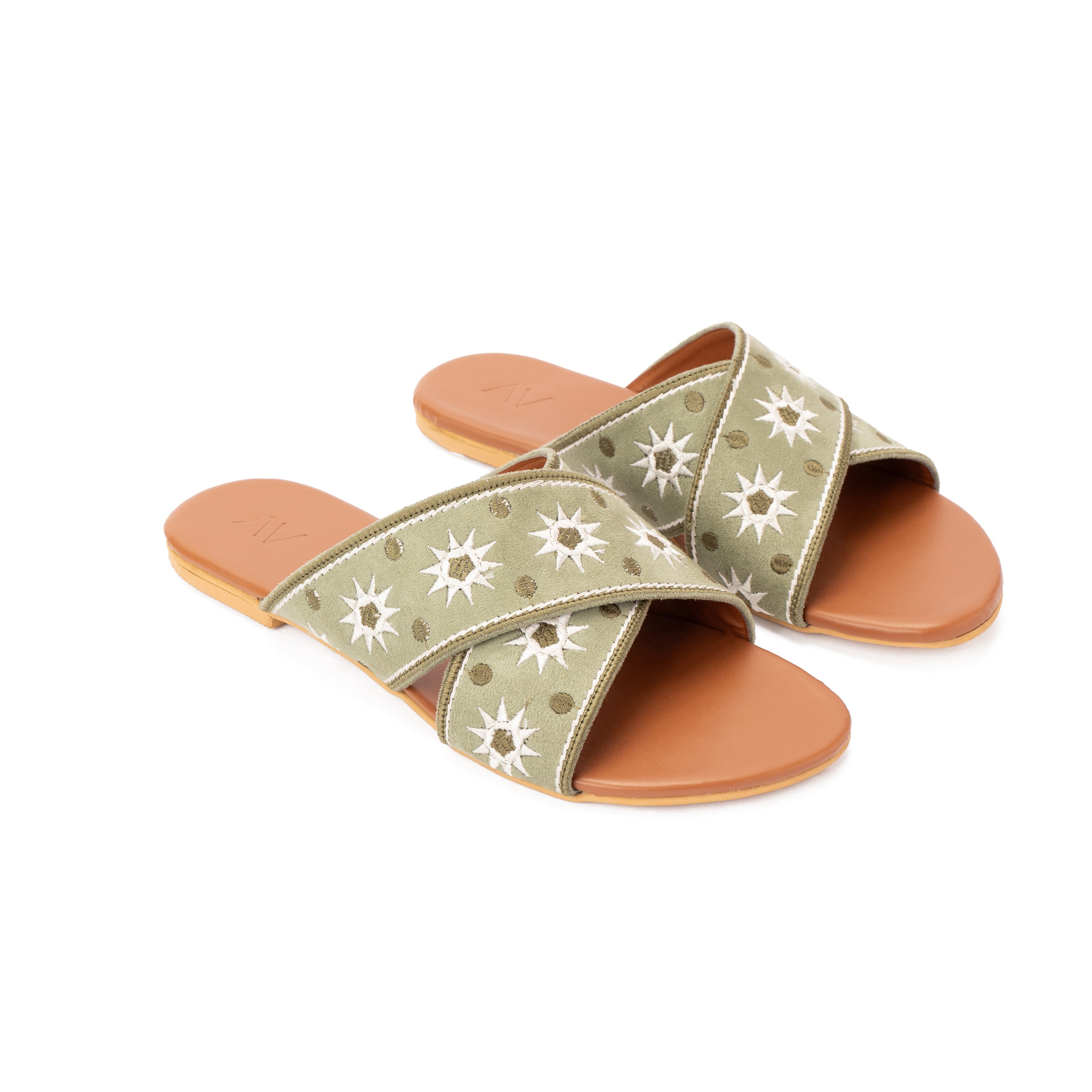 Olive Cross slippers