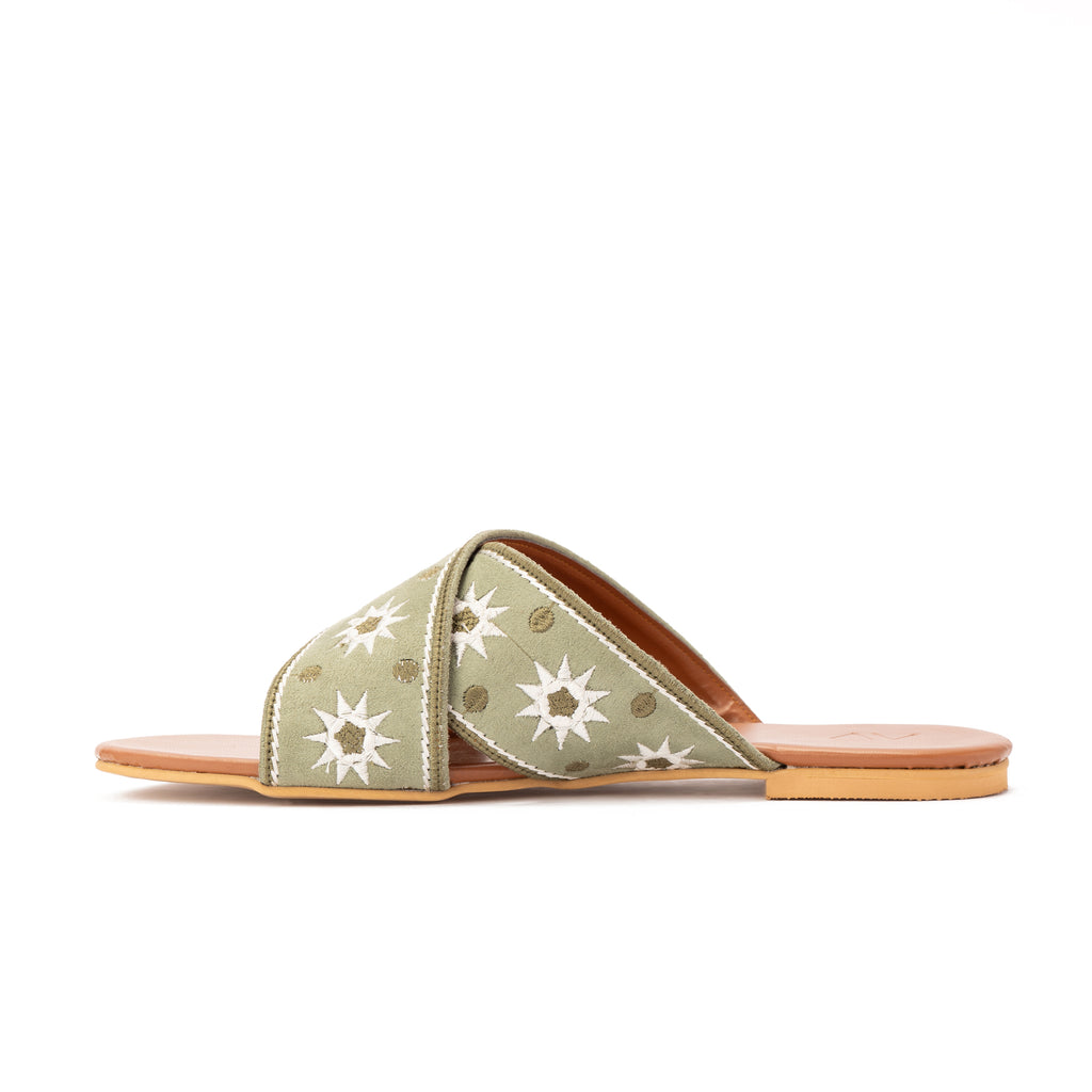 Olive Cross slippers