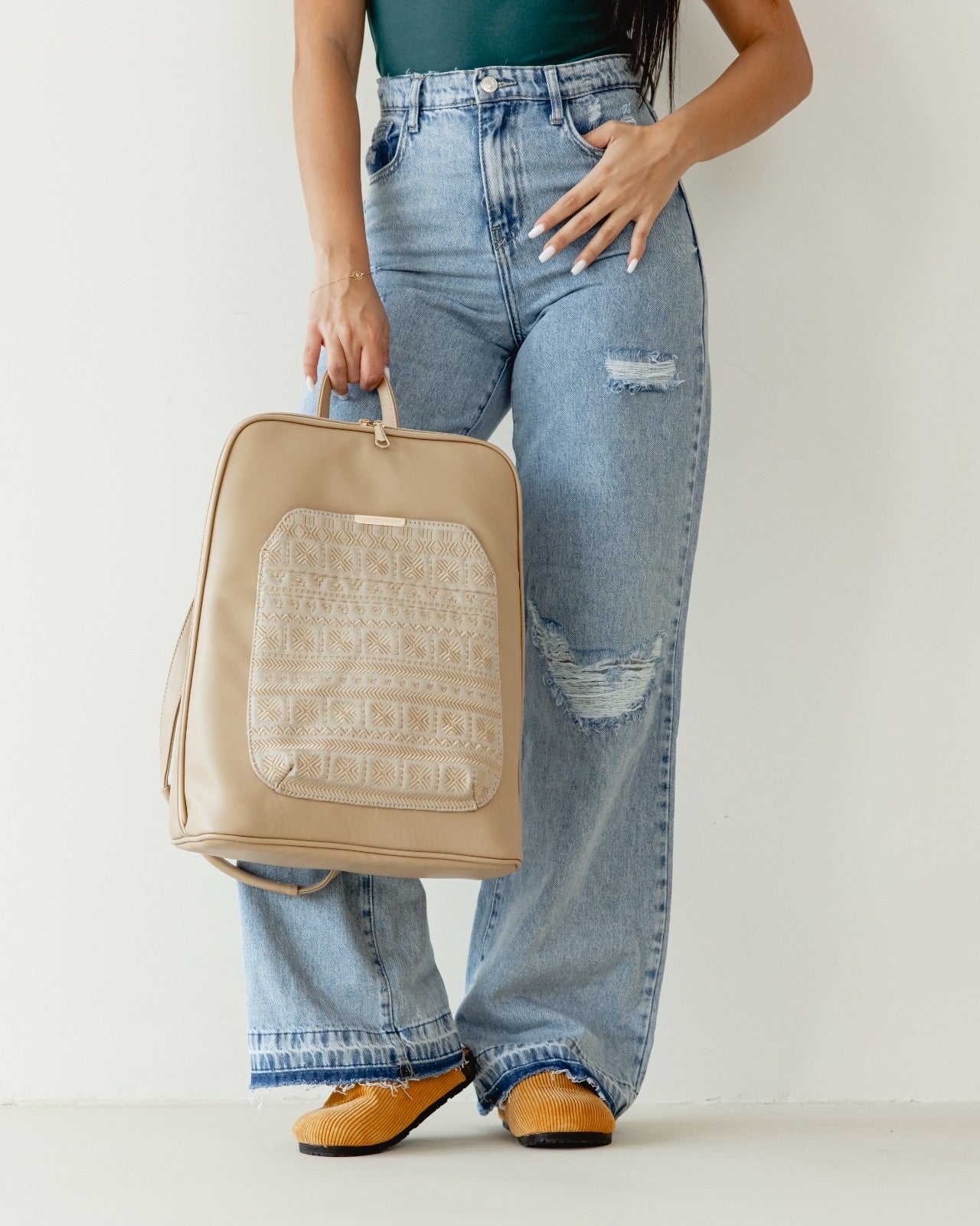 Laptop Beige with Beige embroideries fabric Backpack/Cross - PAVO Egypt