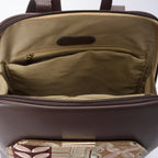 Laptop Brown with Wood embroideries fabric Backpack/Cross