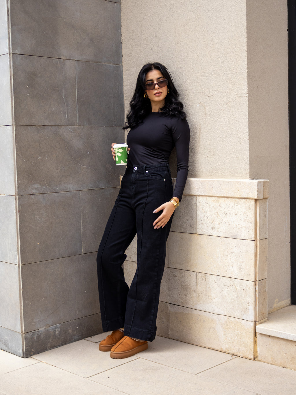 Black cropped wide leg Jeans - PAVO Egypt