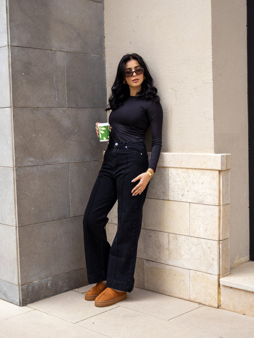 Black cropped wide leg Jeans - PAVO Egypt