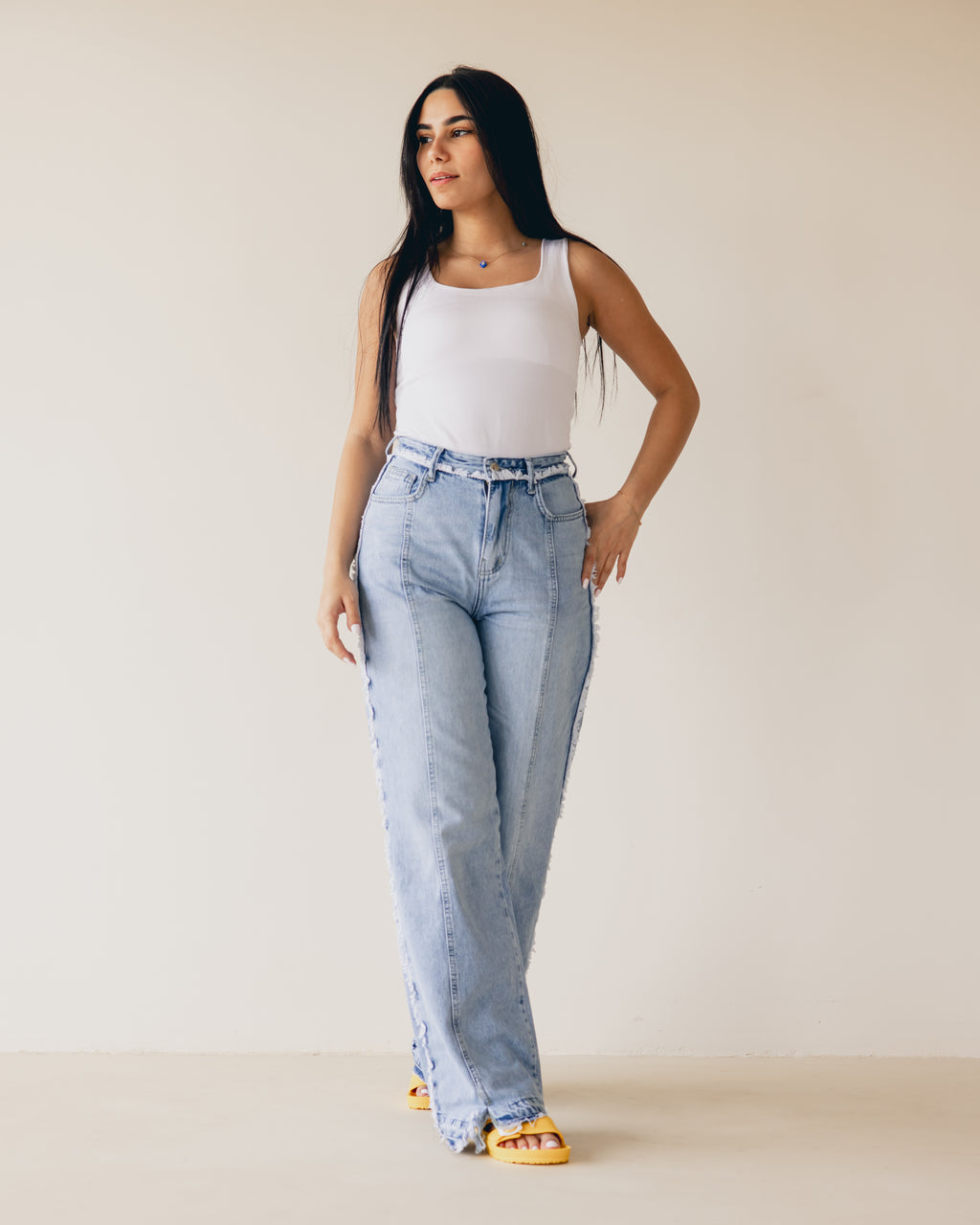 Blue Waist Fringe Jeans - PAVO Egypt