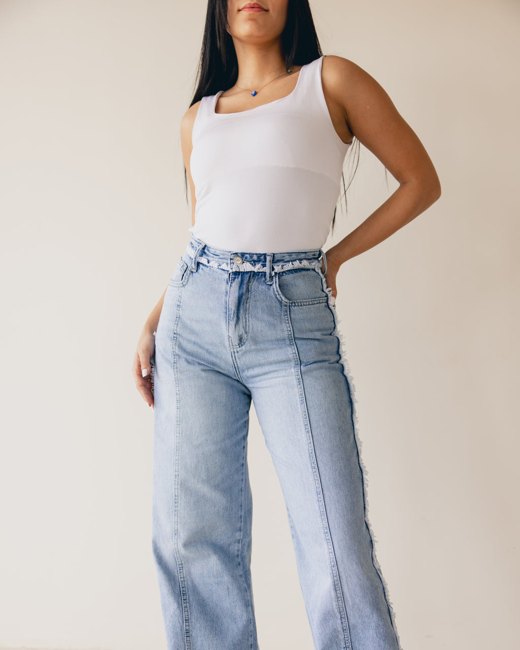 Blue Waist Fringe Jeans - PAVO Egypt