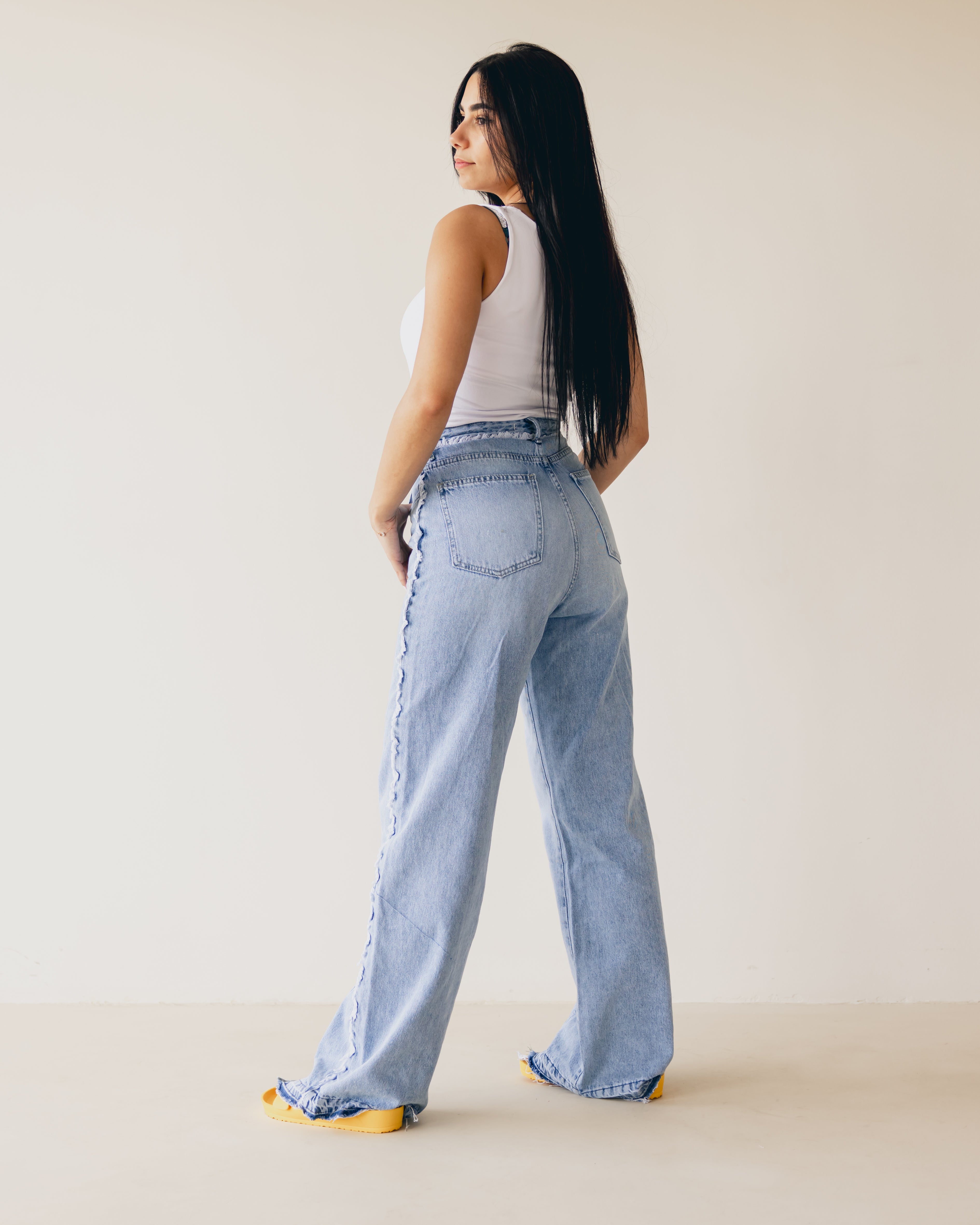 Blue Waist Fringe Jeans - PAVO Egypt