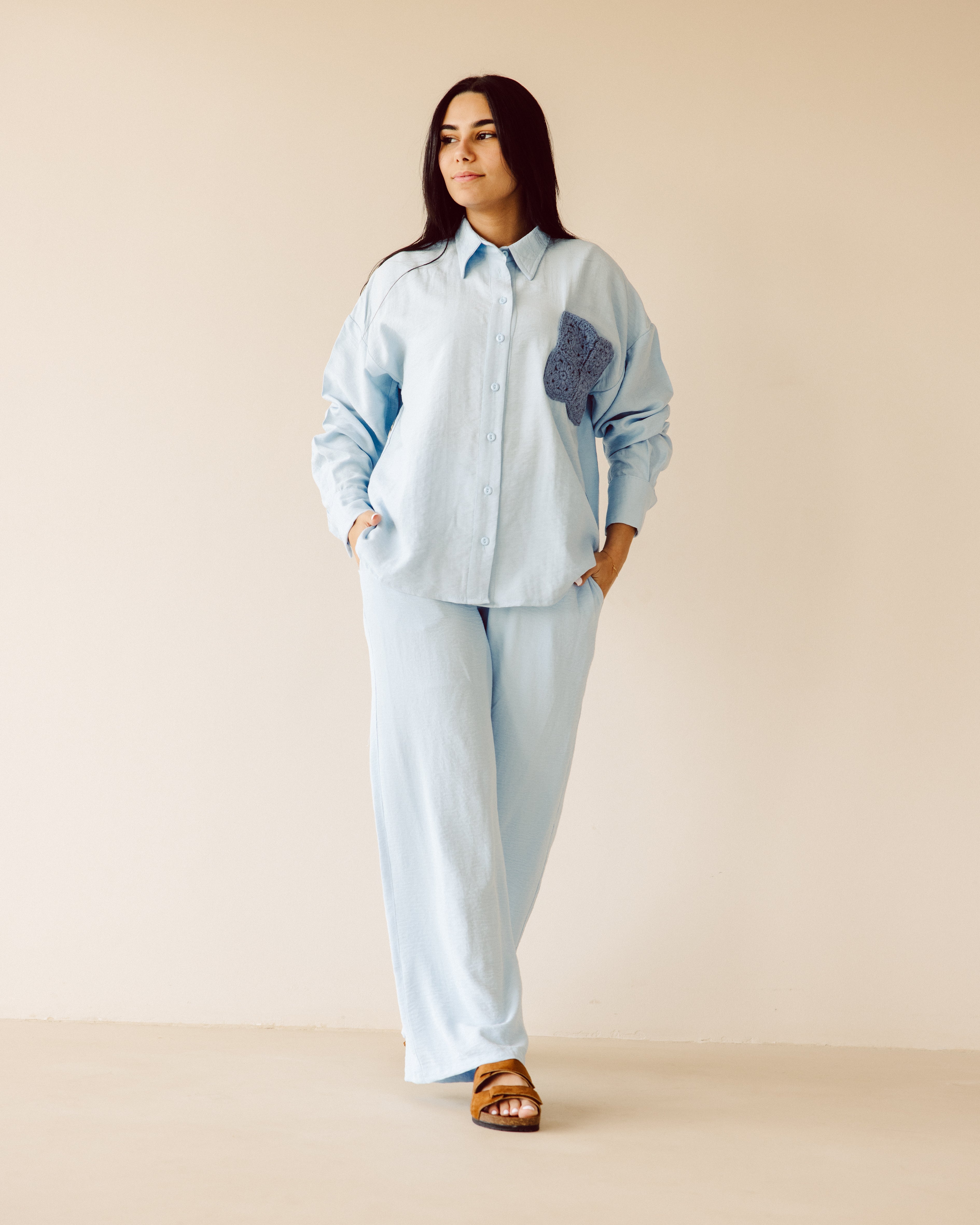 Baby blue Straight leg pants - PAVO Egypt
