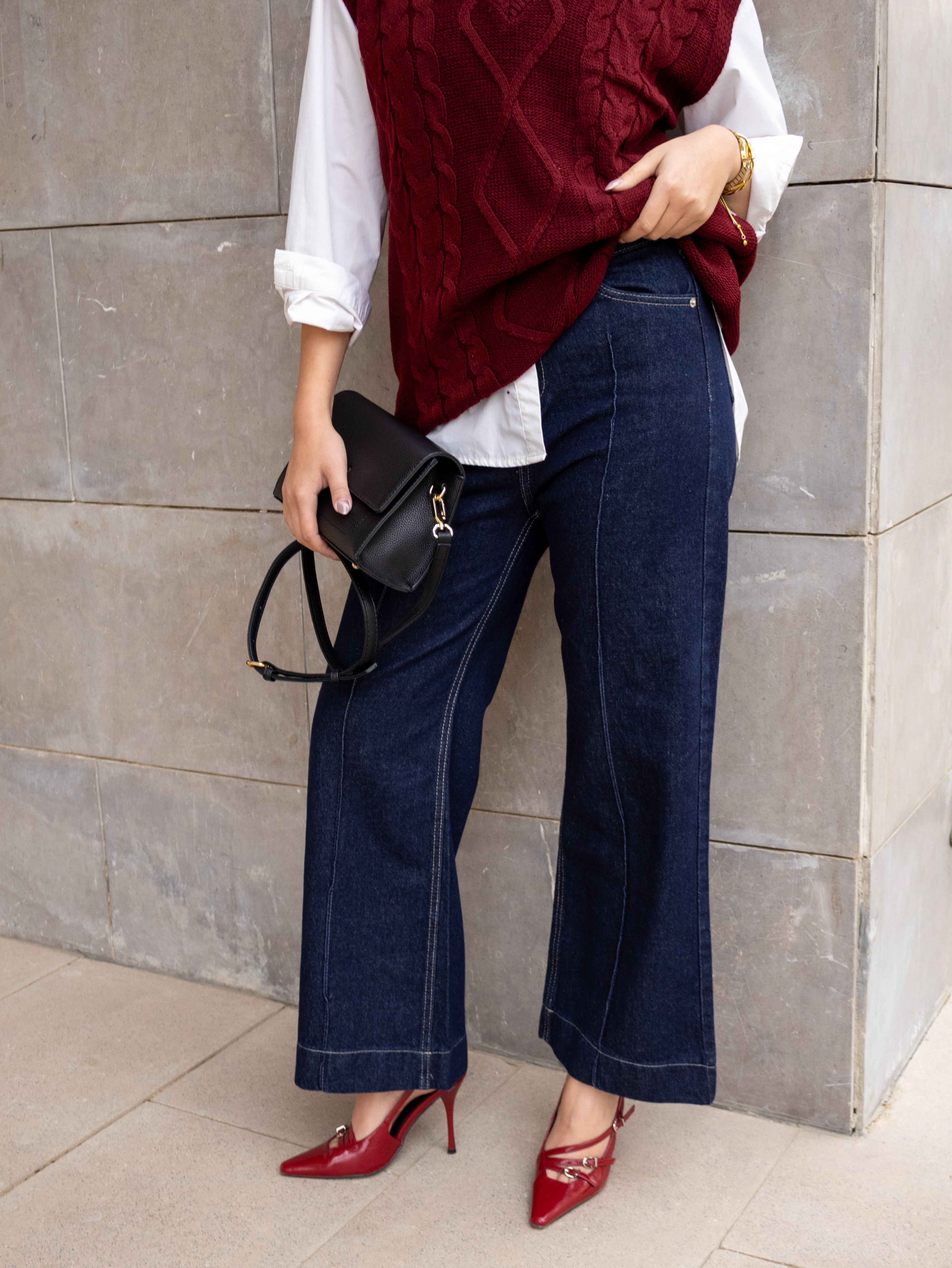 Navy cropped Wide leg Jeans - PAVO Egypt