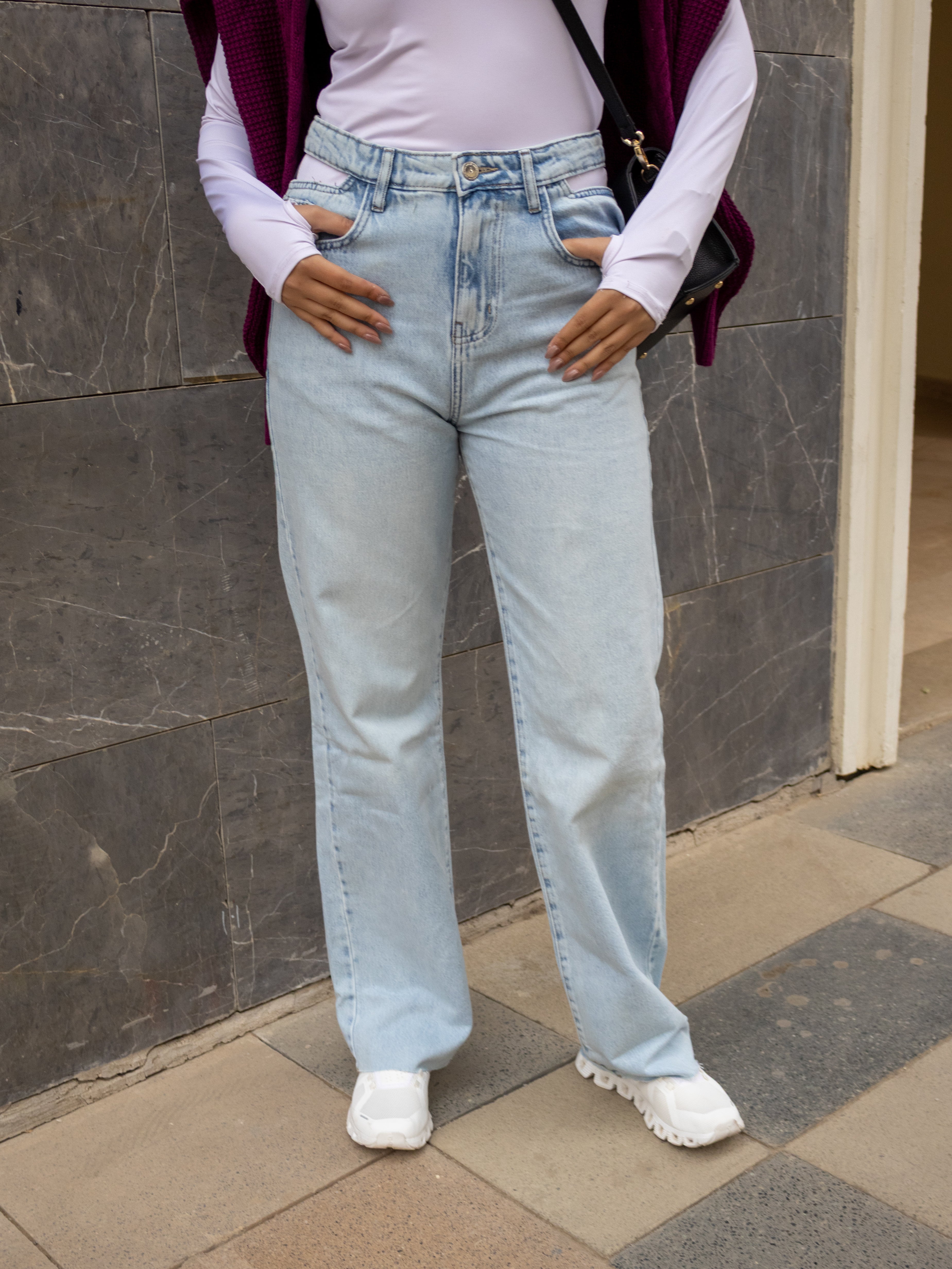 Cut out light blue jeans - PAVO Egypt
