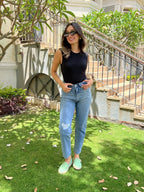 Medium blue Ripped Boy Friend Jeans PAVO Egypt