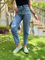 Medium blue Ripped Boy Friend Jeans PAVO Egypt