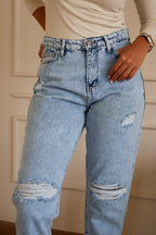 Light blue Ripped Boy Friend Jeans - PAVO Egypt