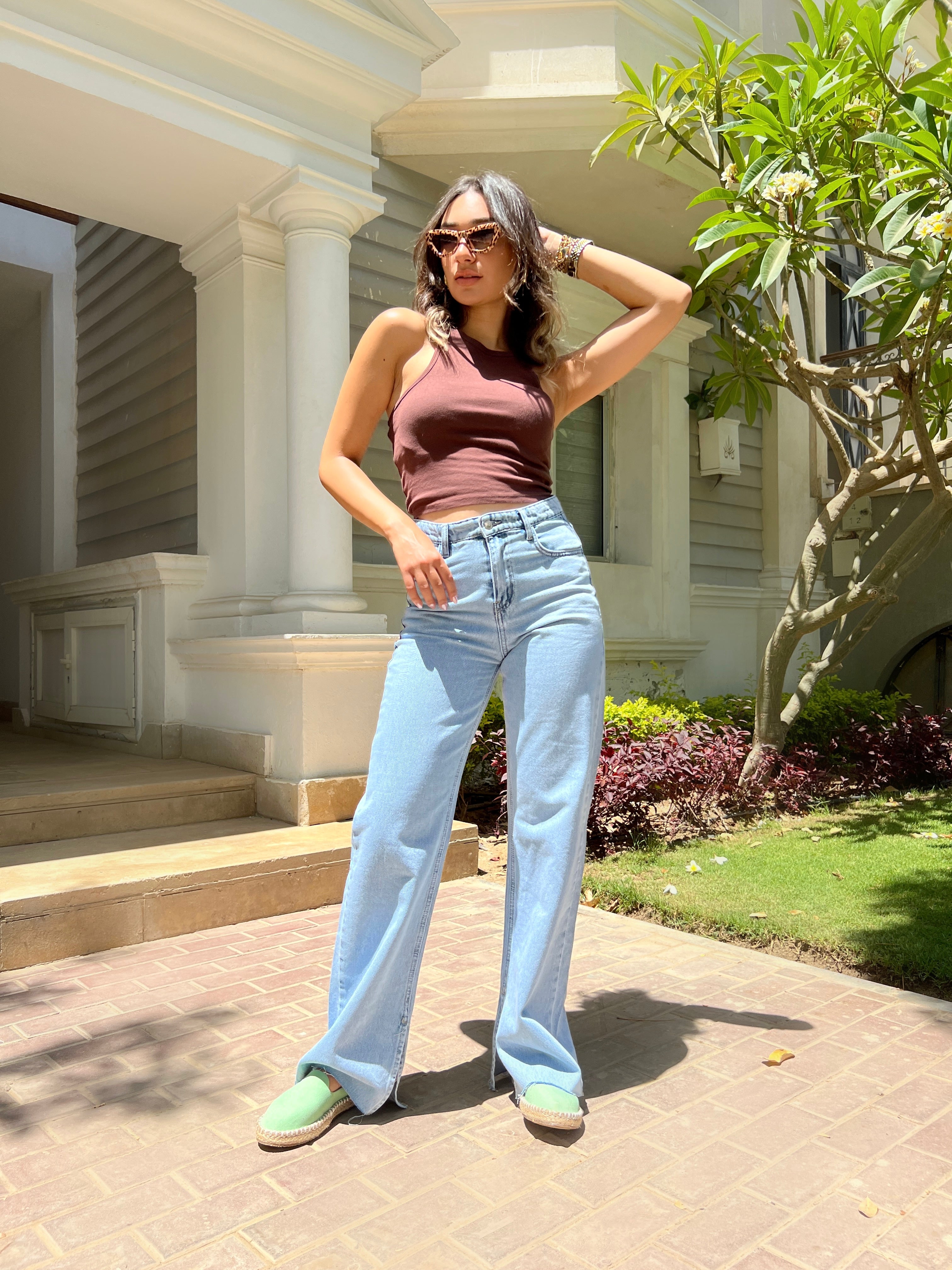 Split Hem Light Blue Jeans - PAVO Egypt