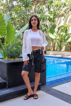 Dark Grey Women Denim Shorts - PAVO Egypt