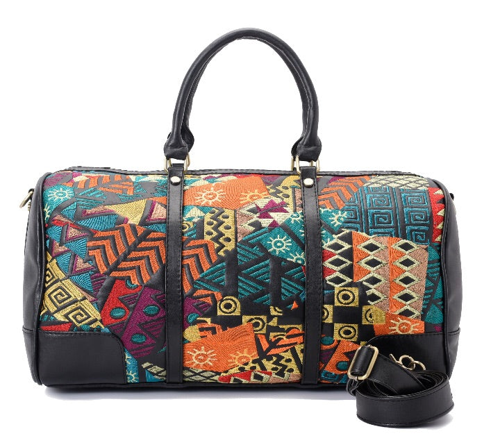Duffle Bag Leather African with multi colored Bypavo